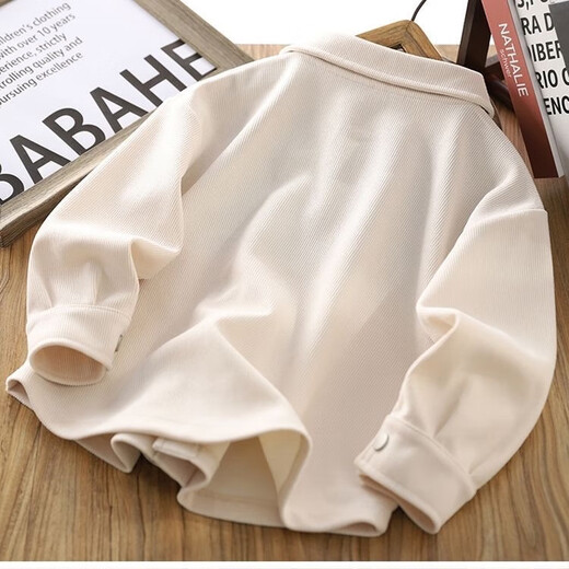 Boys' long-sleeved shirts, children's spring and autumn thin jackets, fashionable 2025 new casual boys' autumn clothes, off-white (small fish scale composite white true super 380g) 110 (recommended 30-40Jin Jin equals 0.5kg))