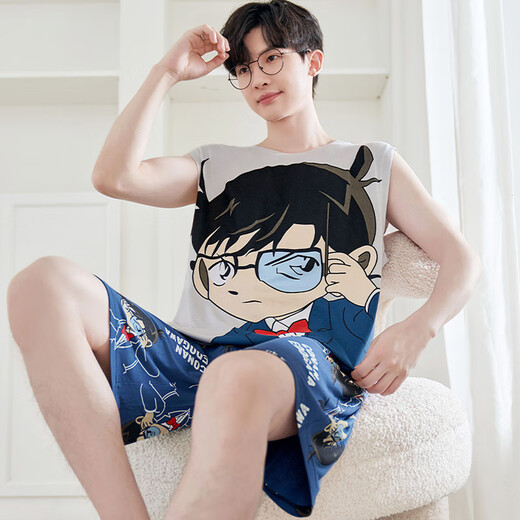Junjun Suidi Mei Pijamas para hombres Chaleco de verano modal Seda de hielo Conjunto de ropa para el hogar de dibujos animados para hombres adolescentes y estudiantes Modal-Z838 Wukong XL (Altura 170-175 125-145 Jin Jin equivale a 0,5 kg)