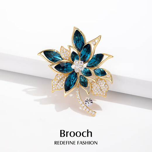Qlady blue hibiscus crystal corsage brooch high-end women light luxury fashion anti-exposure pin silk scarf buckle birthday gift