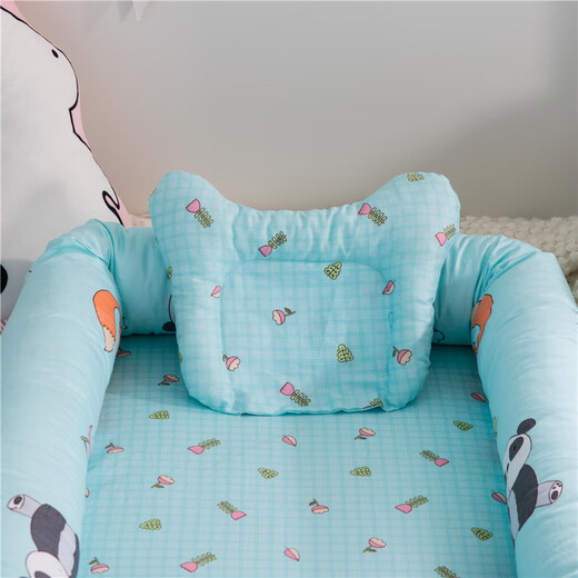 
Hengzan Crib can be detachable and washable portable baby nest crib mid-bed bionic diaper change pad baby pillow travel crib Lion Deer Green (removal and wash belt quilt) 90*50