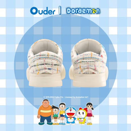 Ouderx DORAEMON哆啦A梦联名款开口笑帆布鞋 情侣增高厚底大头鞋板鞋 米白色+哆啦鞋饰+白袜 37
