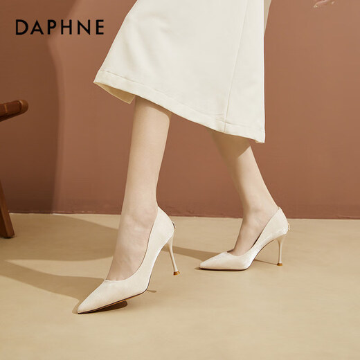 Daphne pointed toe stiletto temperament high heels for women black with skirt height increasing shoes for women beige 37