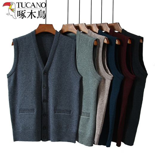 Woodpecker (TUCANO) cardigan men's thick velvet dad knitted cardigan sweater men's vest vest waistcoat middle-aged and elderly men's winter JK-02 thickened velvet camel 185 170-190Jin Jin equals 0.5 kg