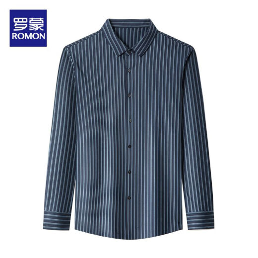 Romon Brand Young and Middle-Things Camisas sin marcas y mangas largas, nuevas camisas de rayas elásticas de negocios de negocios sin planchar, 9928-Dark Green 180/2xl [recomendado 150-165Jin [Jin equivale a 0.5 kg]]