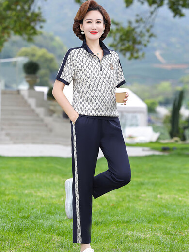 Woodpecker Mother's Day Gift Mother's Summer Fashion Sportswear Set 40-year-old 50-year-old middle-aged and elderly women's two-piece set middle-aged short-sleeved pink [829] 2XL (Suggested 105-120 Jin [Jin equals 0.5 kg])