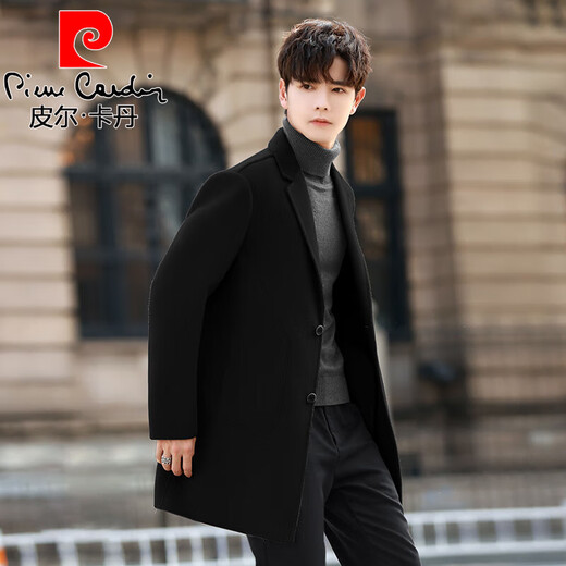 Pierre Cardin high-end woolen coat men's mid-length winter thickened woolen coat slim double-sided sheep. cashmere windbreaker light brown XL