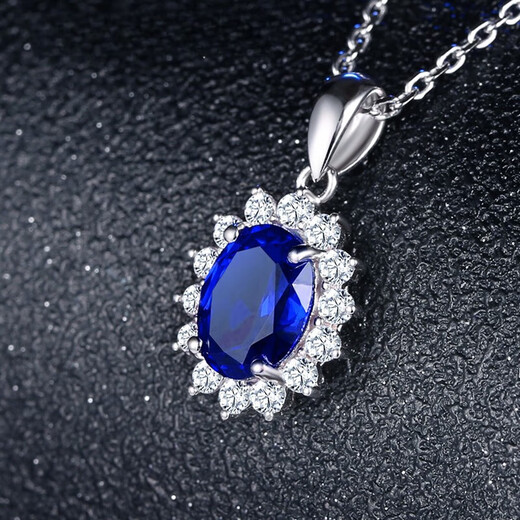 Chirping sapphire pendant 925 18K gold plated blue tanzanite color treasure clavicle necklace Princess Diana oval style female blue pendant