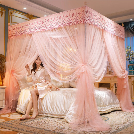 Yalu Mosquito net three-door palace floor 1.5m thick bracket 1.8x2m double princess style four-season mosquito net Fantasy color-Yu [Three-door palace mosquito net] 1.8m bed [width 180*long 200*height 200cm]