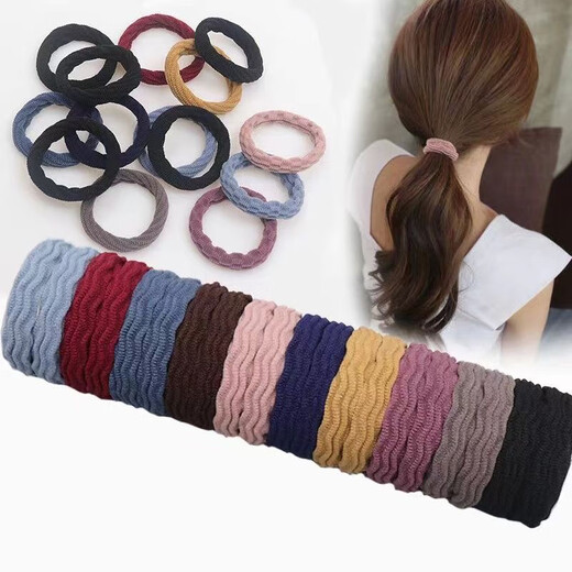 Likashi High Elasticity Hair Tie Women's Hair Rubber Band Headband Thickened Durable No Harm Hair Seamless Wood Hairpin Style Rubber Band TZS-1 Wavy Black Bag of 10