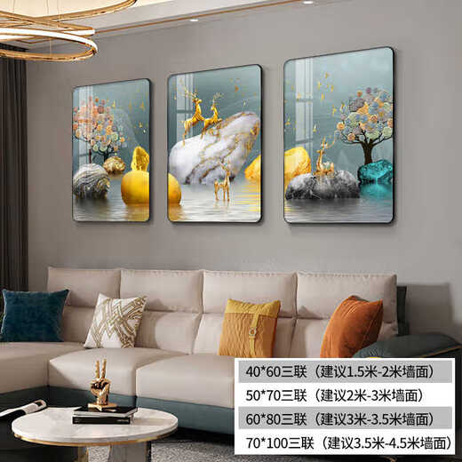 耀世佳画客厅装饰画现代简约沙发背景墙石来运转挂画轻奢墙壁高档三联壁画 JD13574 35*50/35*50/35*50 晶瓷镶钻pvc金边