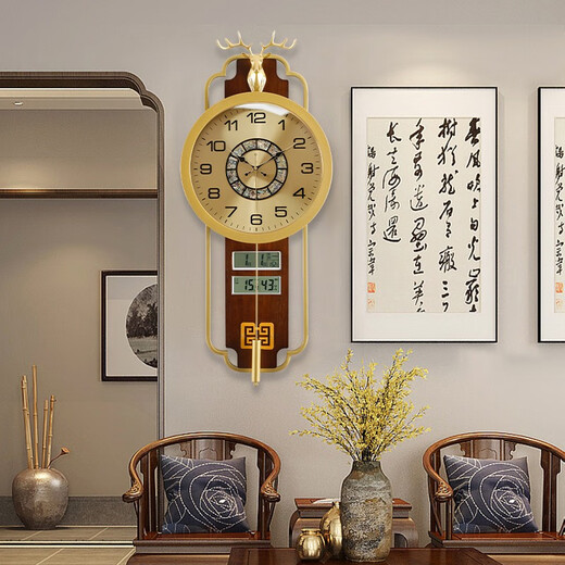 
Zhizhen new Chinese wall clock brass watch home decoration high-end living room home decoration clock wall quartz clock imitation copper model 62.19 double perpetual calendar-brand movement