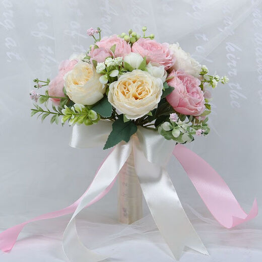 仁善祥手捧花结婚领证手捧花结婚仿真花求婚婚纱摄影拍照道具手捧花 香槟/白色（约10朵）+礼品袋 1束