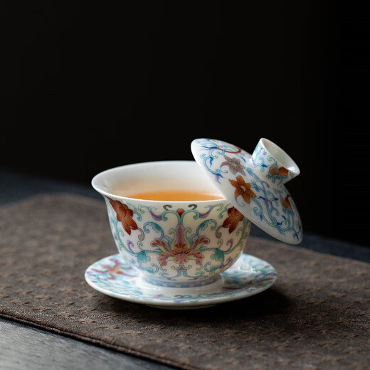 Simitang Ceramic Sancai Covered Bowl Antique Doucai Bubble Tea Bowl Kung Fu Tea Set Hover Covered Bowl
