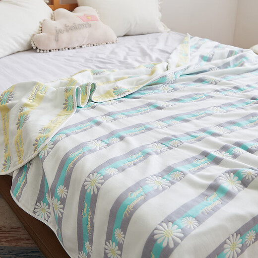 Qiaobo Lai's new six-layer gauze towel quilt cotton blanket quilt thin children's baby blanket cotton gauze summer ab blue grid 90x100cm sofa shawl blanket