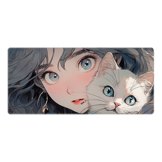 三色猫鼠标垫超大少女与猫电脑键盘垫女生办公桌垫动漫高颜值桌 12529开心 60厘米x30厘米x3毫米