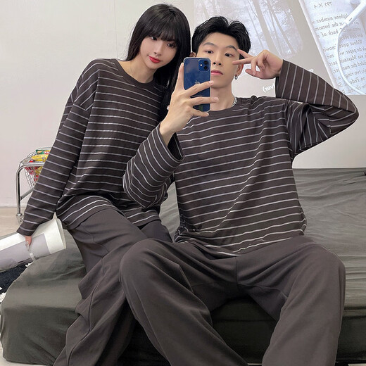 
Chuangjingyi chooses home clothes pure cotton couple pajamas in spring and autumn new long-sleeved cotton casual striped home clothes two-piece set #XF-15567 Women's M[75-100]Jin[Jin equals 0.5 kg]