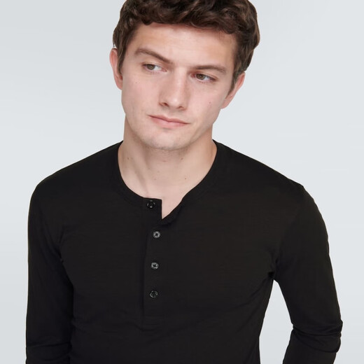 TOM FORD Men's Lyocell and Cotton Henley Long-Sleeved Top P00817753 Black 2XL CN 195/108A