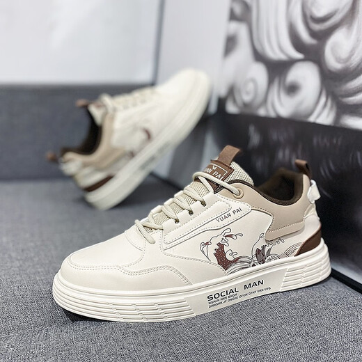 Changxiang Huili Frühlings- und Sommerschuhe Herrenschuhe atmungsable Brettschuhe Herren-Sportschuhe Weiche alleinige vielseitige Leinwand weiße Schuhe YJ-2265 Beige 42