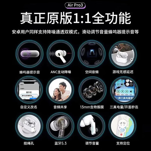 RiJ [Huaqiangbei Top Pro2 Upgrade] Bluetooth headset is suitable for Apple Android true wireless dual-in-ear active noise reduction sports iphone14promax13IOS original noise reduction + space audio frequency + second connection, etc. Top Pro2 [Original noise reduction + sliding tuning]