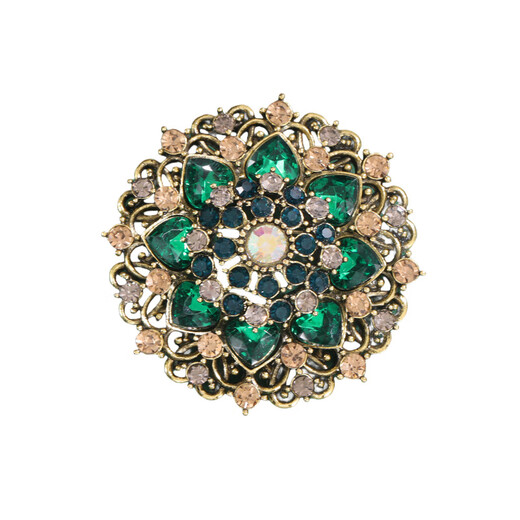 MIEG retro ethnic style round floral brooch, palace style corsage brooch, dress coat accessories, antique gold