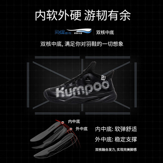 Kumpoo Houyi Pro Badminton Shoes Badminton Absorbing, anti-deslizamiento, resistente al desgaste, competencia de entrenamiento profesional masculino y femenino zapatos deportivos Houyi Pro KH-G826s Negro 42