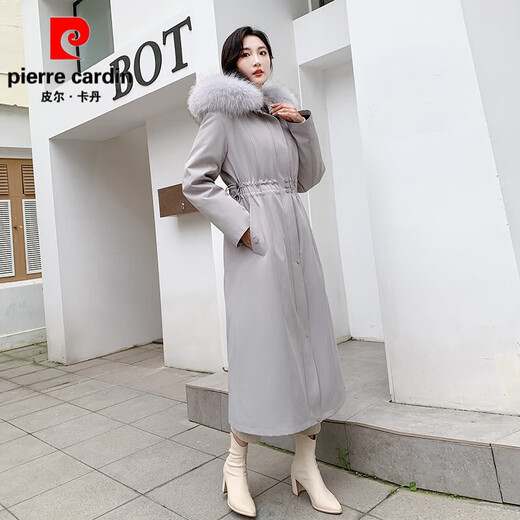 Pierre Cardin high-end duck down rabbit fur thickened removable liner long knee-length down jacket winter parka women's coat black snowflake fox fur collar 3XL 150-170Jin Jin equals 0.5 kg