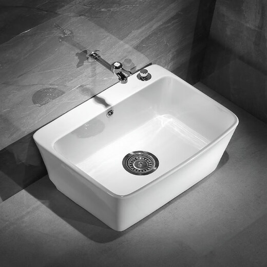 Balcony washing mop pool household bathroom ceramic large floor basin mop pool pa trough small floor-standing mop pool 595 with overflow + Taiwan-controlled drain upgraded version + spray gun