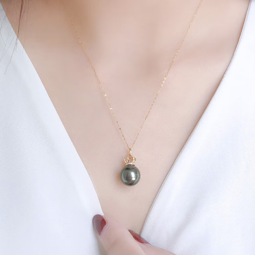 Muqin black and white gold pearl Tahitian black pearl pendant 18K gold crown seawater black bead necklace single women's gift