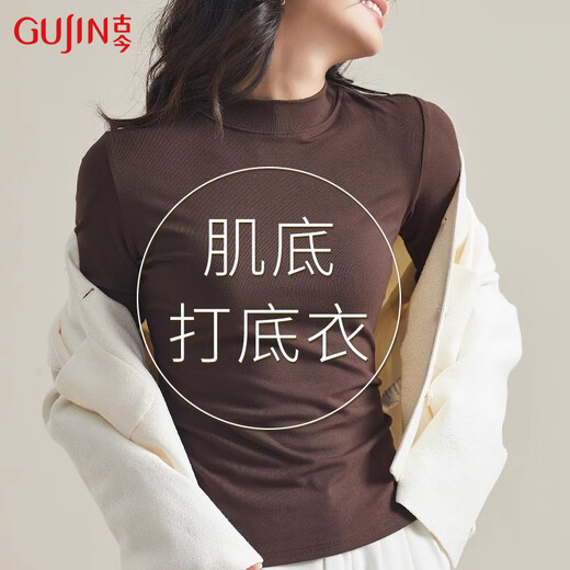 Ancient and modern (GUJIN) small stand-up collar bottoming shirt for women with warm inner top Modal autumn and winter basic versatile slim long-sleeved T-shirt black L