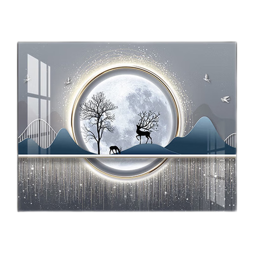 Aohan Modern Light Luxury Meder Box Pintura de decoración de la caja de distribución Fulu Sala de estar Mural sin golpear la pintura de la cubierta del interruptor JD9766 [Vea el estilo y haga un pedido] 45*35cm (cubierta 35*25) Marco negro con cubierta