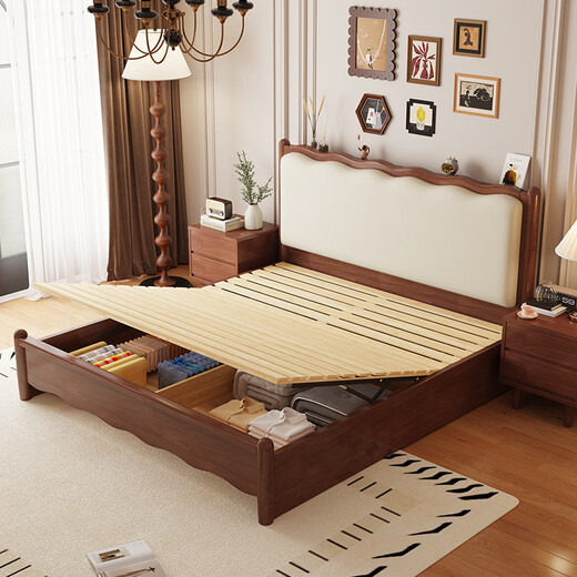 Laisda American en bois massif lit noyer 1,5 m double lit français classique lit doux lit yf688 # 1,5 lit + coussin