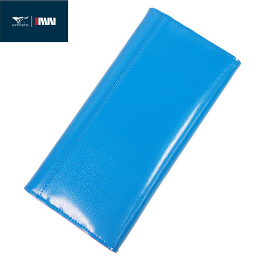 SEPTWOLVES women's wallet long multifunction Korean style fashionable and versatile cowhide hand wallet buckle sky blue