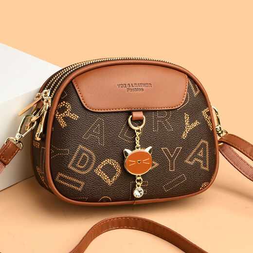 Kangaroo (Kangaroo) Echtes Leder kleiner Tasche für Frauen 2024 Neue trendige und modische kleine runde Tasche vielseitige One-Shoulder-Crossbody-Tasche Weiche Leder Frauenbeutel Big Letter Braun braun
