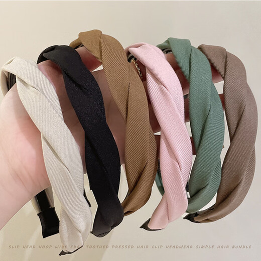 BARY REEF high skull headband women's new simple face wash non-slip headband wide edge with tooth pressure hairpin braided headwear coffee color