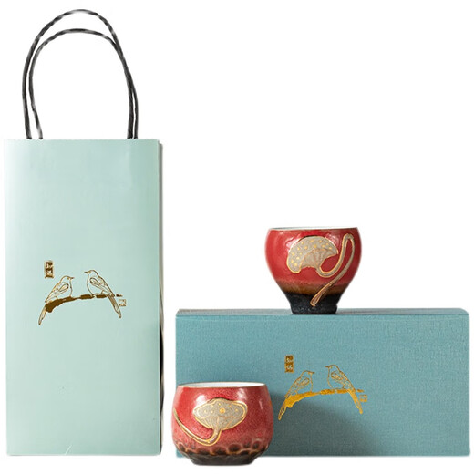 山头林村主人杯一对高端情侣杯装复古茶杯个人刻SN6296岩生釉莲蓬情侣杯 石红釉喜乐情侣杯