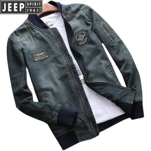 吉普（JEEP）牛仔外套男春秋季宽松青年上衣服大码男装棒球领休闲韩版飞行夹克 687复古深蓝 S