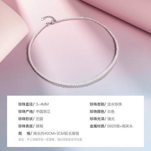 Pearl Queen S925 silver freshwater baby pearl necklace 3-4mm millet bead clavicle chain birthday gift for women