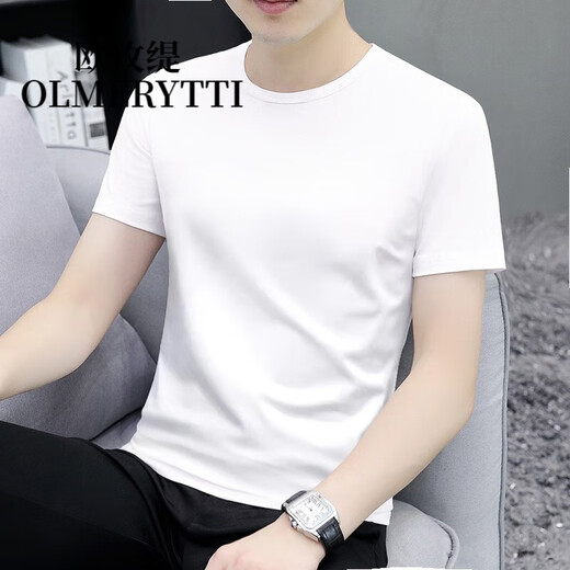 Oumeiti Light Luxury Men's Short-sleeved T-shirt Men's New Summer Slim Simple Solid Color Versatile Summer Comfortable Casual Top White XL (130-145Jin Jin equals 0.5kg)