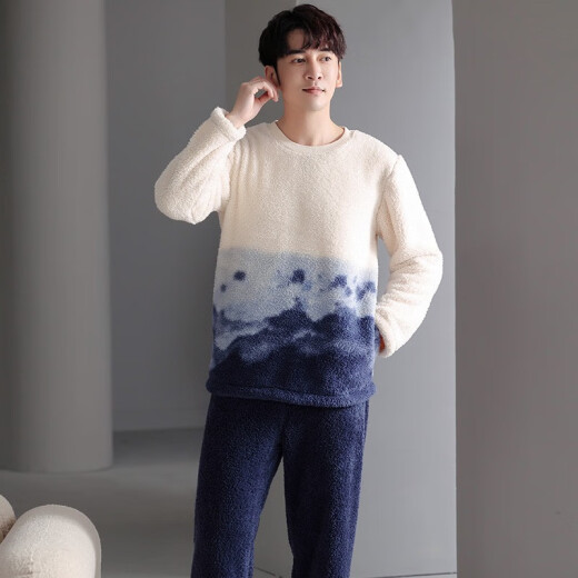 Langsha Pareja Vestida Pajamas hombres y mujeres en otoño e invierno Velvet de coral espesado ropa de hogar cálida para mujeres jóvenes estudiantes en el cuello redondo de invierno puede usar traje lazm9207 Mancial M tamaño 150-160cm/80-100Jin [Jin equivale a 0.5 kg]