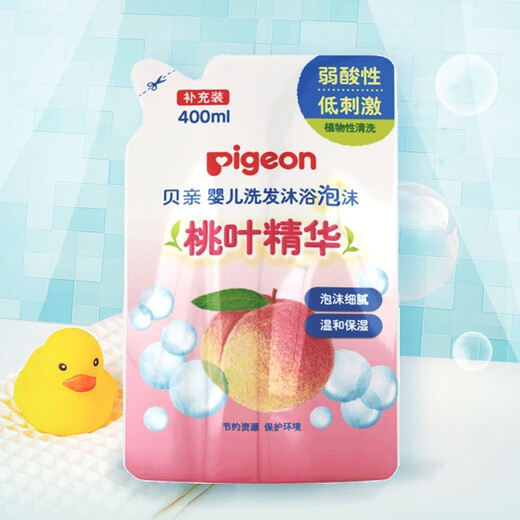 Pigeon shampoo and shower two-in-one, children's shower gel, baby shower gel, shampoo two-in-one, peach leaf essence, shampoo and shower foam 400ml refill