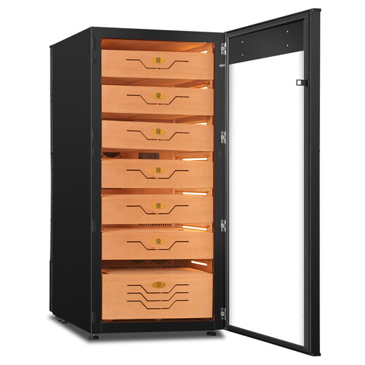 Bulldog cigar cabinet, constant temperature and humidity, ammonia removal, variable frequency compressor, cigar moisturizing, red wine cabinet, humidity control, imported energy-saving box, naked cigarette cabinet with fingerprint lock, WIFI remote VC428, fourth generation PLUS fingerprint password lock WiFi+VC428 black