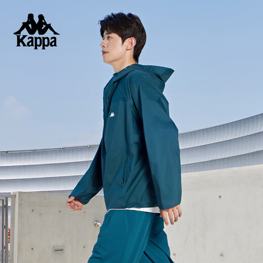 卡帕（Kappa）背靠背防泼水防风衣户外运动外套男连帽夹克休闲上衣潮 青藤绿-3937 2XL