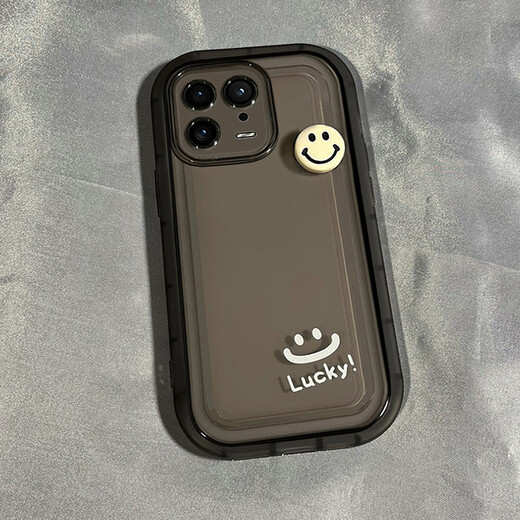 Yousou is suitable for Xiaomi 13 mobile phone case 14 silicone anti-fall 13pro full-package lens civi3 transparent 13por couple protective cover ins smiley face transparent black smiley face doll Xiaomi 13