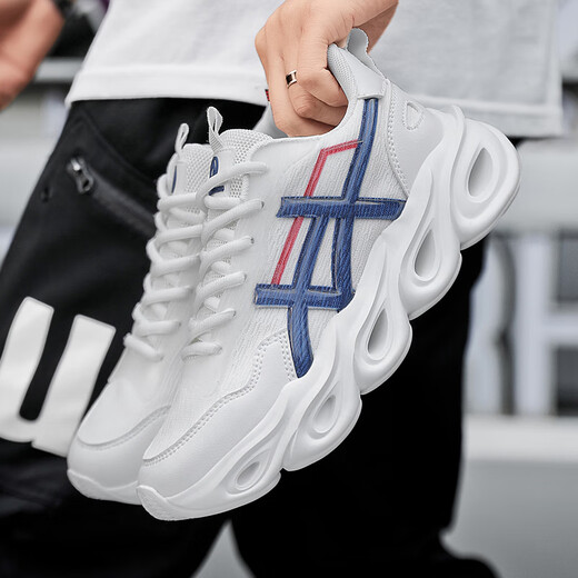 
YOGA WASSUP men's shoes niche thick sole fashion sports trendy shoes men's cushioning versatile casual trend running dad's trendy shoes men 3519 white and blue 42