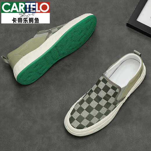 卡帝乐鳄鱼（CARTELO）一脚蹬帆布鞋男板鞋透气懒人鞋男鞋春季潮鞋豆豆鞋休闲布鞋乐福鞋 9227灰黑 43