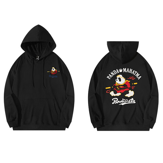 天龙致尊（Denon supreme） 连帽卫衣男士潮牌中国风麒麟刺绣纯棉宽松潮流情侣外套国潮上衣 W9230黑色（宽松版） M码（建议100-130斤）