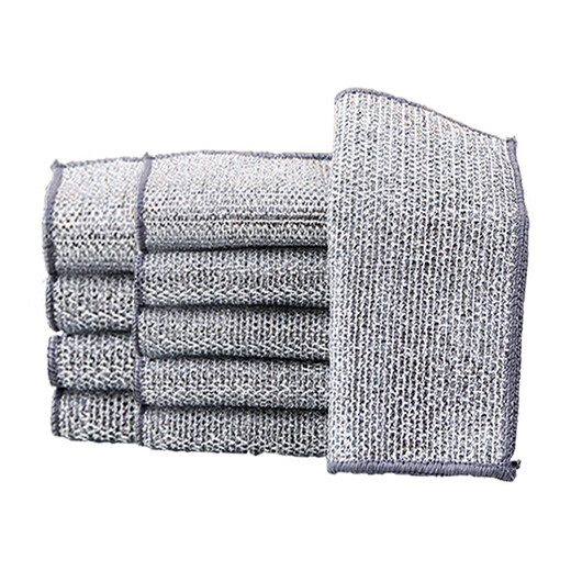 Silver wire dishcloth upgraded silver wire double-sided mesh cloth is not easy to get oily and does not shed lint, kitchen decontamination artifact Link 12 Double-layer silver wire dishcloth 5 pieces kitchen artifact