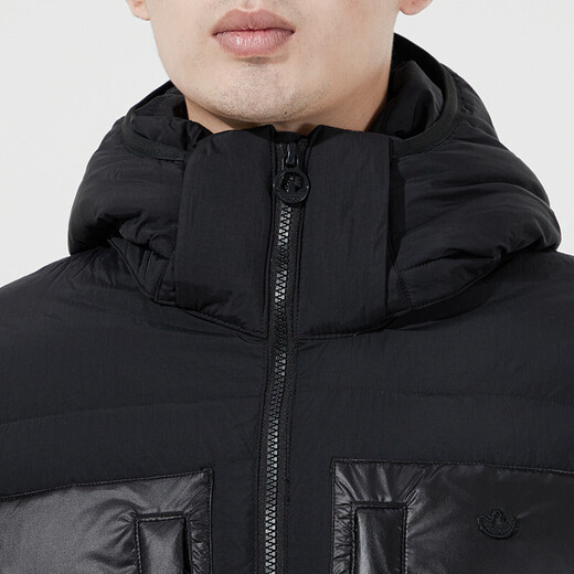 阿迪达斯（adidas）外套男装 冬季三叶草休闲运动服百搭潮流加厚保暖防风连帽羽绒服 H13564黑色80%灰鸭绒 2XL