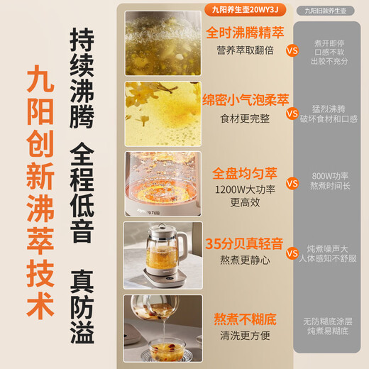 Joyoung health kettle 2L stew kettle, boiling kettle overflow prevention, ceramic coating to prevent smear, soft sound and noise reduction kettle, smart stewing, glass filter, government subsidy, with glass tea blue 20WY3J 2L