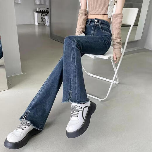 Yu Zhaolin (YUZHAOLIN) micro-flare jeans for women 2025 spring and autumn new women's casual plus velvet thickened slim pants retro blue 9898 28 Suggested 101-110Jin [Jin equals 0.5 kg]